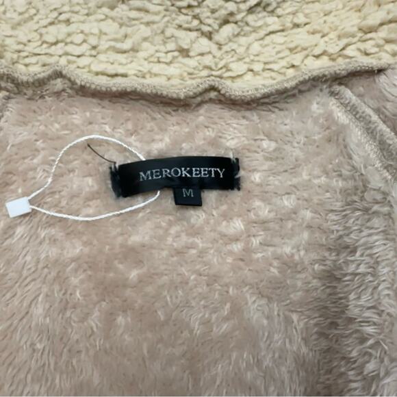 Merokeety Sherpa Fleece Jacket Snap Front Pockets Stand-Up Collar Cream medium - Picture 6 of 6